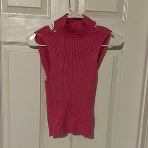 Pink Sleeveless Ribbed Turtleneck Top